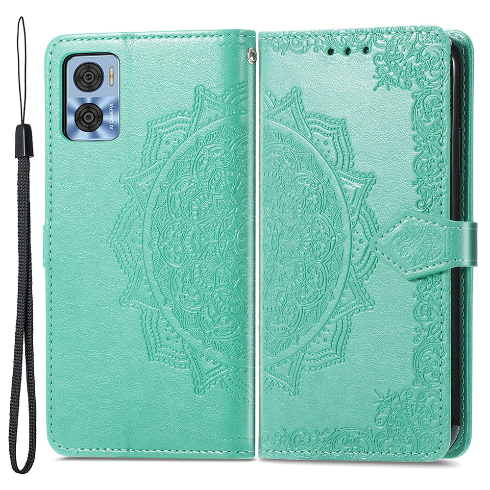 For Motorola Moto E22 4G 22i 4G PU Leather Flip Protective Phone Case Embossed Mandala Pattern Wallet Stand Magnetic Cover with Strap For Motorola Moto E22 4G 22i 4G PU Leather Flip Protective Phone Case Embossed Mandala Pattern Wallet Stand Magnetic Cover with Strap